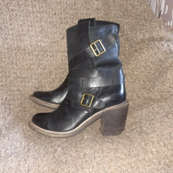 JEFFREY CAMPBELL-Ibiza-France II Booties-Black Leather-Moto-Straps-8.5-Excellent - Picture 2 of 6